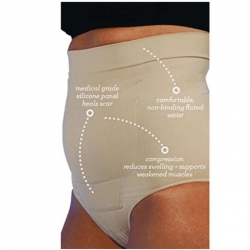 Post op panty has compression and silicone panel for scar management.